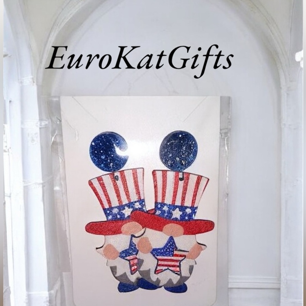 Fourth of July Earrings SKULL  Teardrop wood acrylic patriotic 925 ss wires NEW - Picture 6 of 13